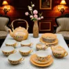 Komplet japońskiej porcelany – 21-elementowy zestaw herbaciano-kawowy z motywem gejszy, 6-osobowy