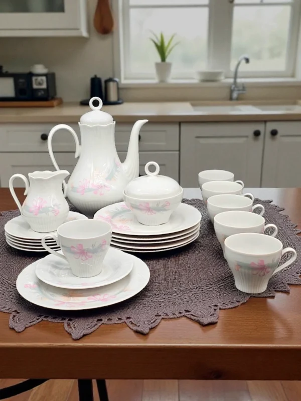 Porcelanowy serwis kawowy Jlmenau Graf von Henneberg – Nrd, lata 70/80. 6 osób
