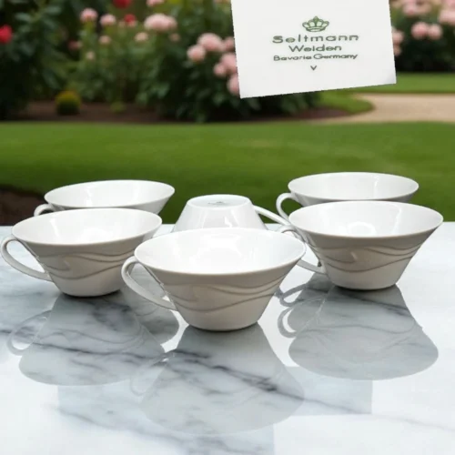 Zestaw 6 filiżanek Seltmann Weiden Bavaria Germany – biała porcelana premium
