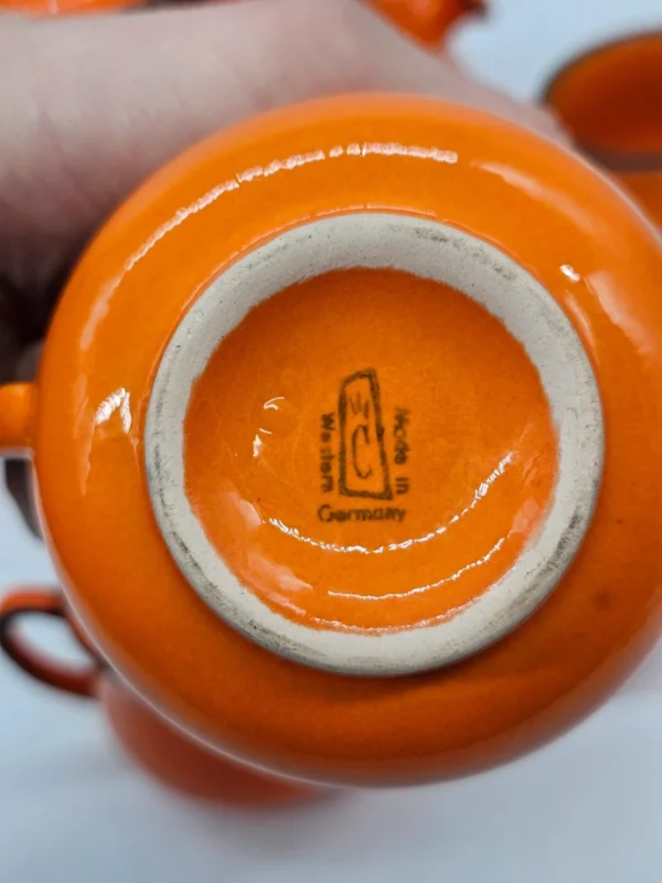 Zestaw do grzanego wina lub ponczu – Wächtersbach West Germany, pomarańczowa ceramika vintage