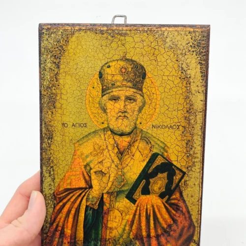 Ikona św. Mikołaja Cudotwórcy – Ikonotehniki Co, Grecja, vintage, 13×19 cm