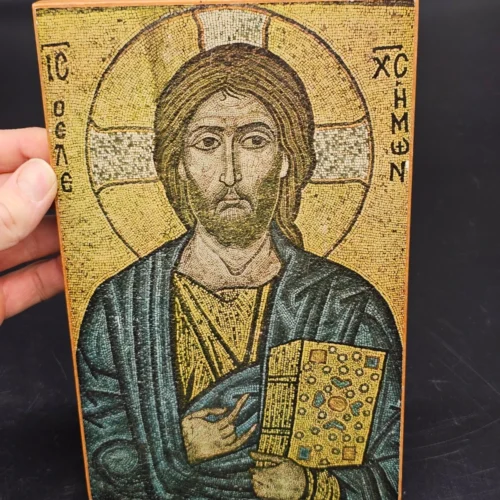 Ikona „Christus der Erbarmer”, bizantyńskie mozaikowe, Schwabenverlag Ellwangen, 25×15 cm