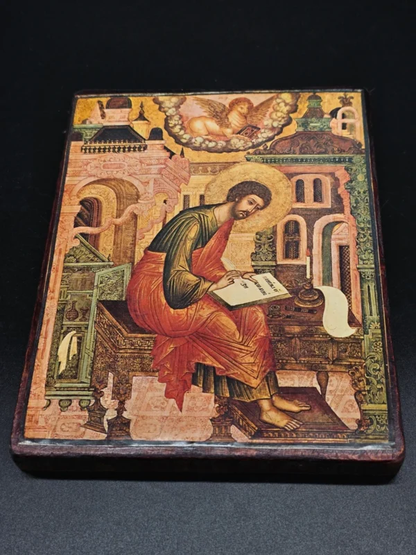 Ikona „Ewangelista Łukasz”  II poł. XVII w., reprodukcja Galerie Ilas Neufert, Monachium, 16×21 cm