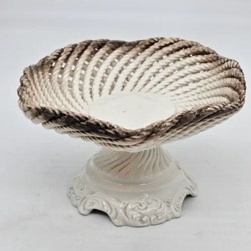 Włoska misa porcelanowa na nodze – ażurowa plecionka, Made in Italy, 18×10 cm