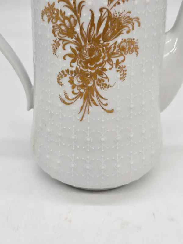 Dzbanek porcelanowy Tirschenreuth Germany – biały ze złotym ornamentem, 23 cm