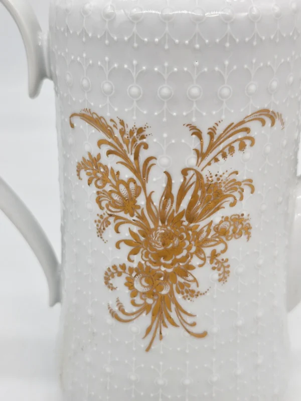 Dzbanek porcelanowy Tirschenreuth Germany – biały ze złotym ornamentem, 23 cm