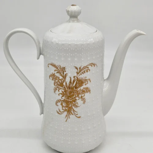 Dzbanek porcelanowy Tirschenreuth Germany – biały ze złotym ornamentem, 23 cm