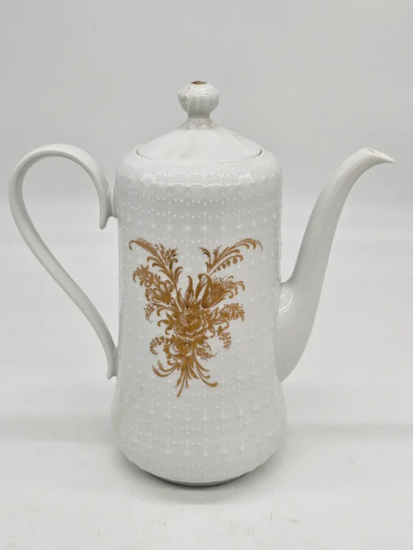 Dzbanek porcelanowy Tirschenreuth Germany – biały ze złotym ornamentem, 23 cm