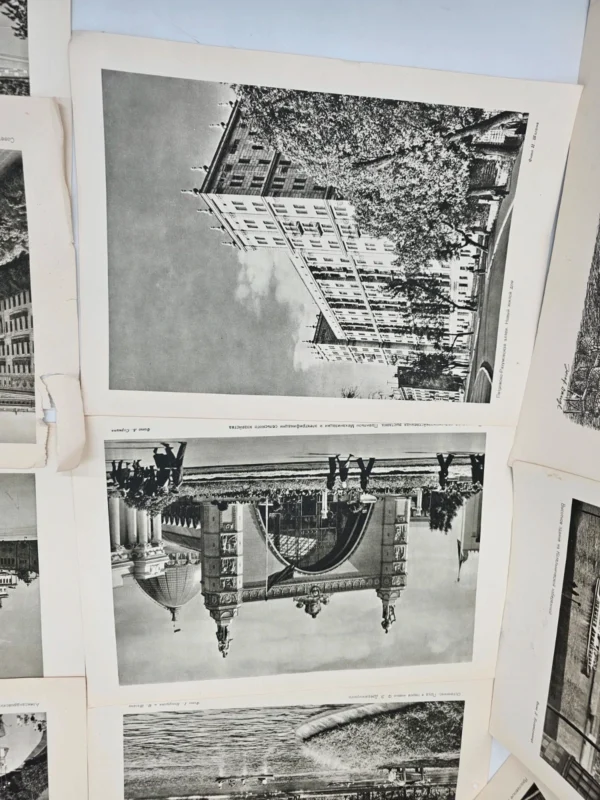Zestaw 12 grafik i fotografii architektonicznych – Moskwa i Niemcy, lata 40–50