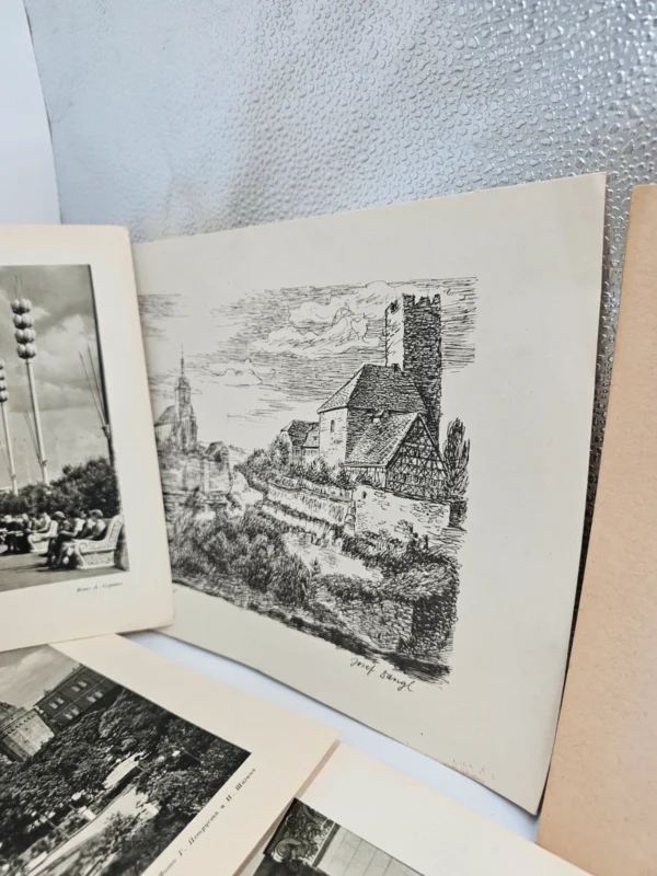 Zestaw 12 grafik i fotografii architektonicznych – Moskwa i Niemcy, lata 40–50
