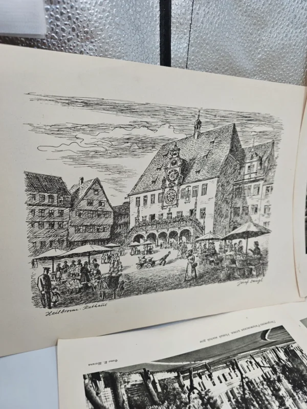 Zestaw 12 grafik i fotografii architektonicznych – Moskwa i Niemcy, lata 40–50