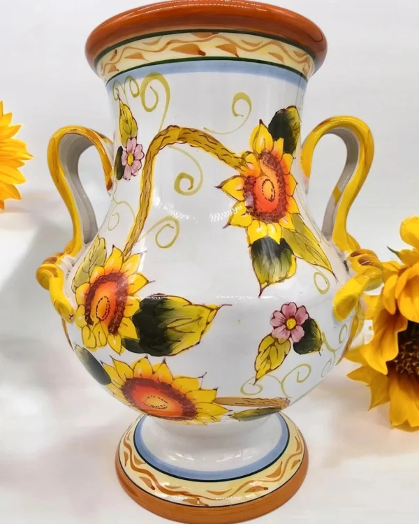 piękny Wazon ceramiczny ręcznie malowany - słoneczniki