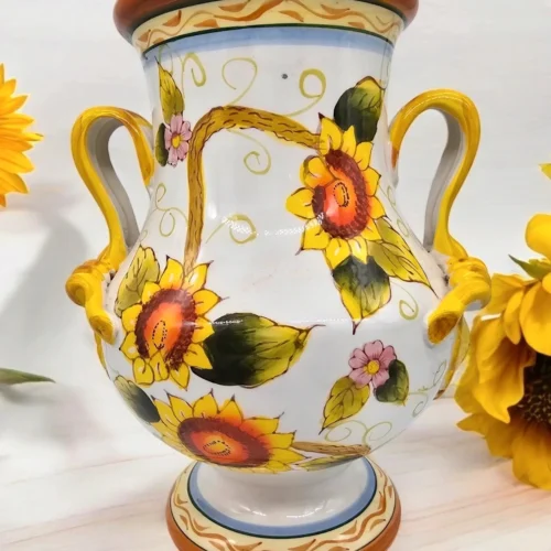 piękny Wazon ceramiczny ręcznie malowany - słoneczniki