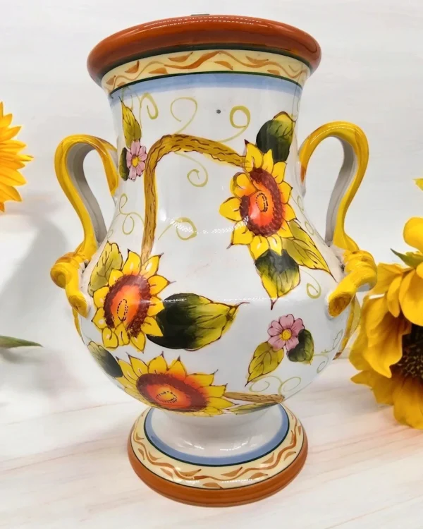 piękny Wazon ceramiczny ręcznie malowany - słoneczniki