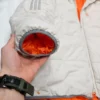 Kurtka Adidas puchowa – beżowo-pomarańczowa, rozmiar XL