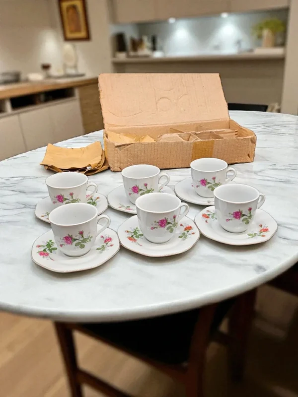 Komplet filiżanek porcelanowych Made in China – w oryginalnym pudełku