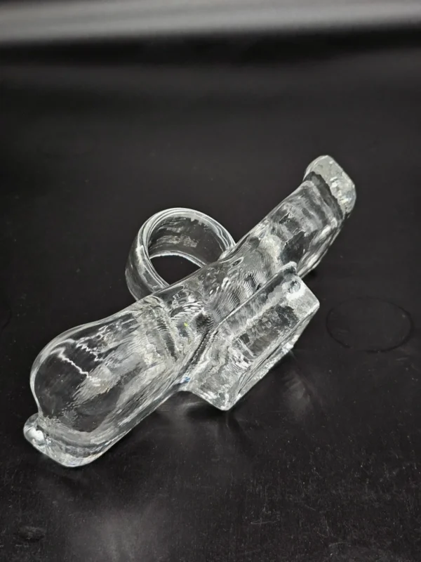 Szklana przyprawnica / podawarka z uchwytem – vintage, 21 × 9 cm
