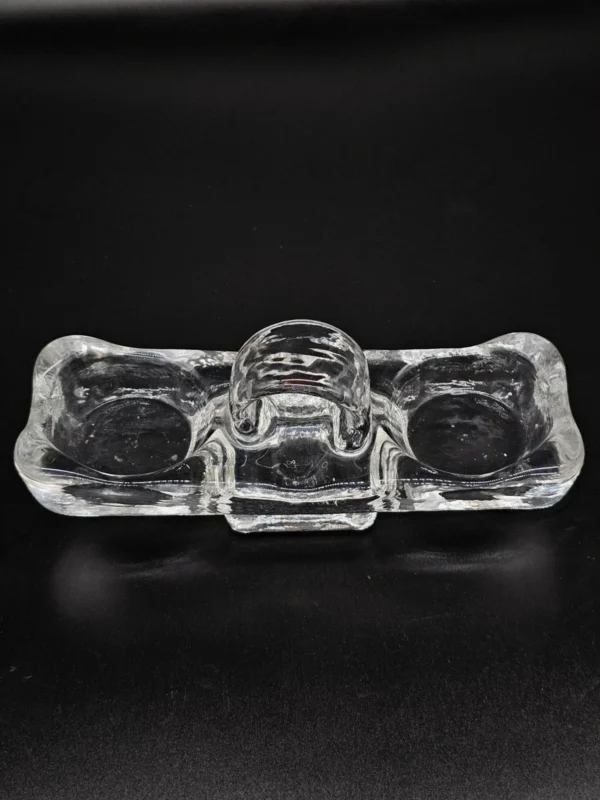 Szklana przyprawnica / podawarka z uchwytem – vintage, 21 × 9 cm