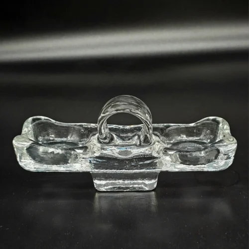 Szklana przyprawnica / podawarka z uchwytem – vintage, 21 × 9 cm