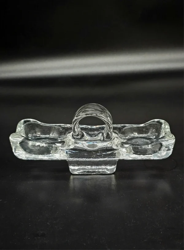 Szklana przyprawnica / podawarka z uchwytem – vintage, 21 × 9 cm