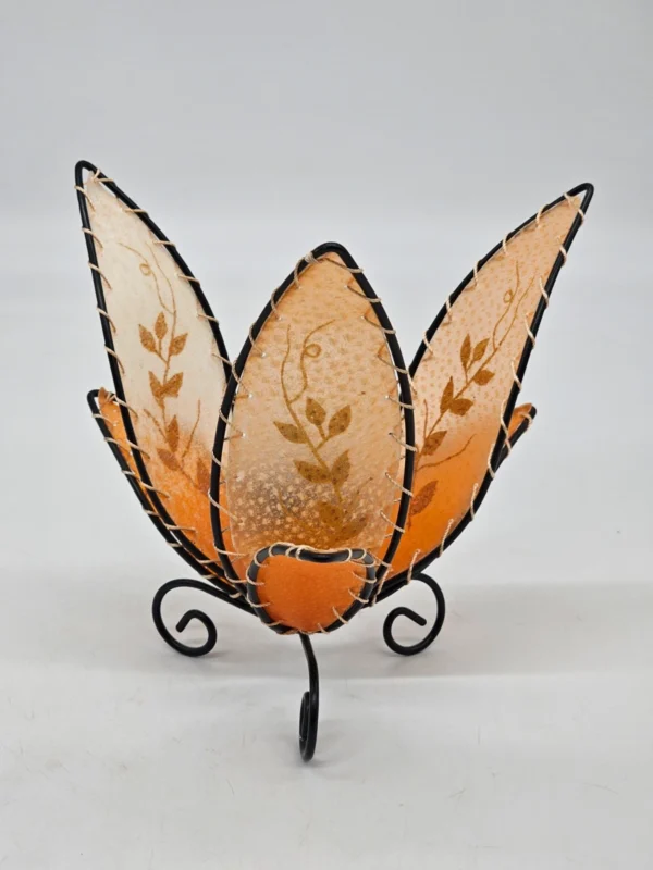 Świecznik orientalny z naturalną skórą – ręcznie szyty, dekoracyjny, 19 × 19 cm
