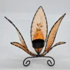 Świecznik orientalny z naturalną skórą – ręcznie szyty, dekoracyjny, 19 × 19 cm