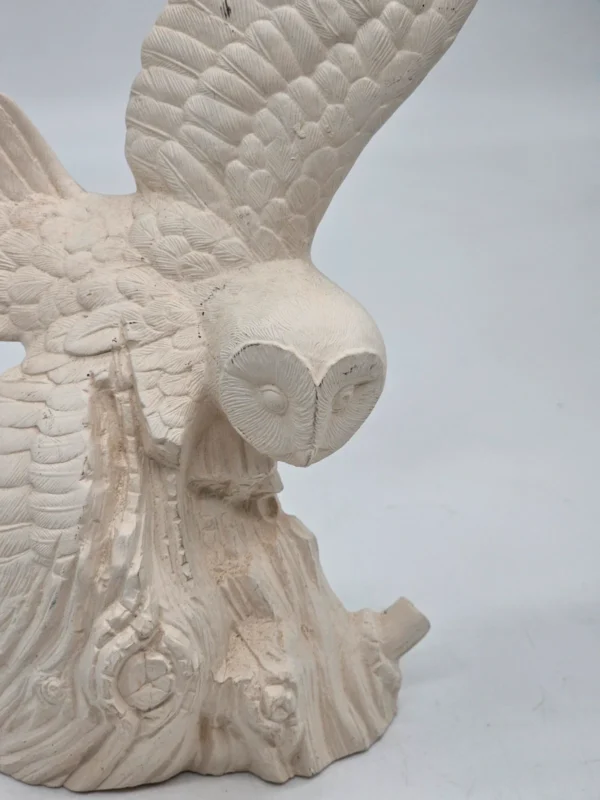 Duża Figura Płomykówka Sowa Beżowy Odlew Skrzydła Drewno 29 cm