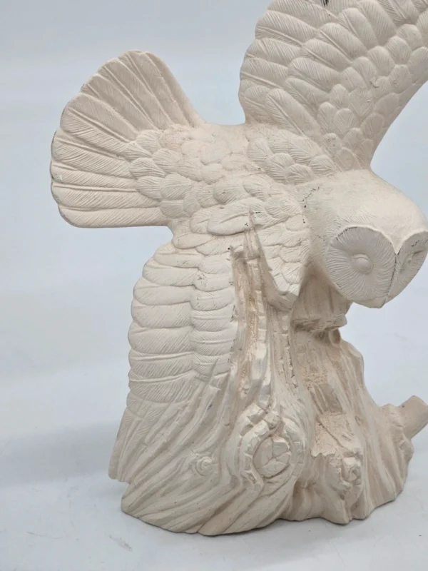 Duża Figura Płomykówka Sowa Beżowy Odlew Skrzydła Drewno 29 cm