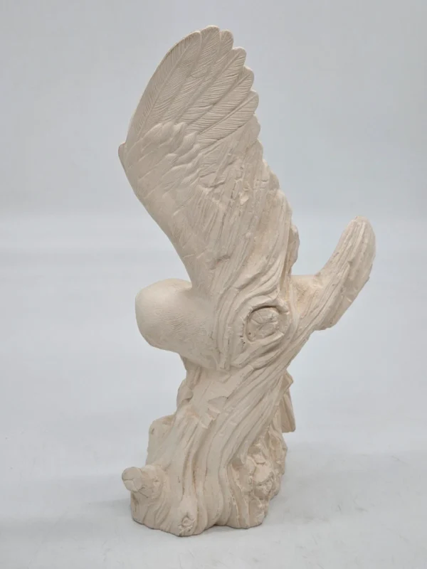 Duża Figura Płomykówka Sowa Beżowy Odlew Skrzydła Drewno 29 cm