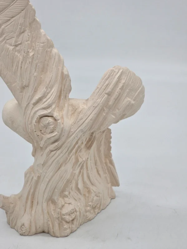 Duża Figura Płomykówka Sowa Beżowy Odlew Skrzydła Drewno 29 cm