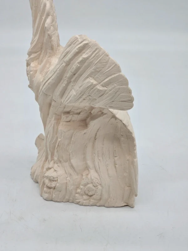 Duża Figura Płomykówka Sowa Beżowy Odlew Skrzydła Drewno 29 cm