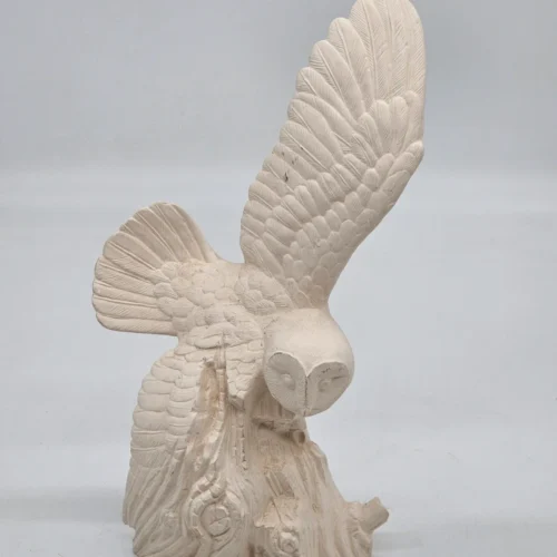 Duża Figura Płomykówka Sowa Beżowy Odlew Skrzydła Drewno 29 cm