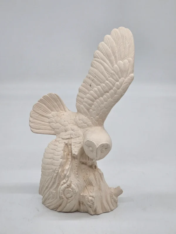 Duża Figura Płomykówka Sowa Beżowy Odlew Skrzydła Drewno 29 cm