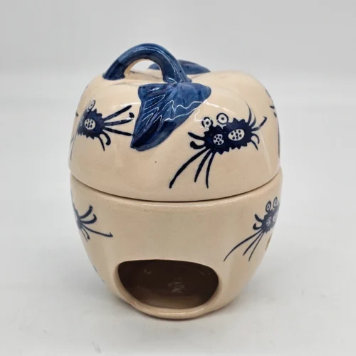 Ceramiczny podgrzewacz / aromapiecek z pokrywką, ręczne kobaltowe zdobienie