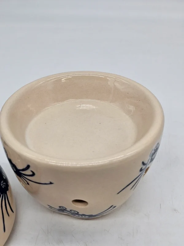 Ceramiczny podgrzewacz / aromapiecek z pokrywką, ręczne kobaltowe zdobienie