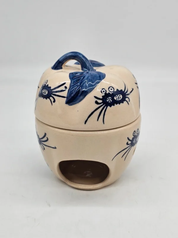 Ceramiczny podgrzewacz / aromapiecek z pokrywką, ręczne kobaltowe zdobienie