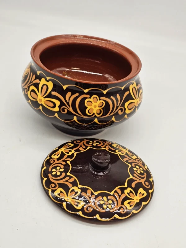 Rosyjska misa ceramiczna z pokrywą Alma-Ata 22×19 cm, ręczne zdobienia