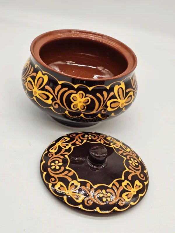 Rosyjska misa ceramiczna z pokrywą Alma-Ata 22×19 cm, ręczne zdobienia