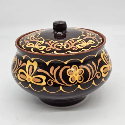 Rosyjska misa ceramiczna z pokrywą Alma-Ata 22×19 cm, ręczne zdobienia