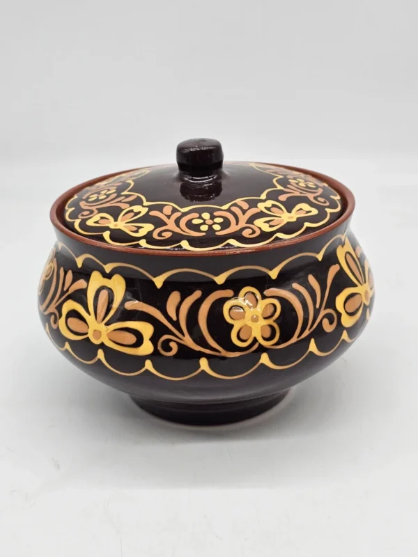 Rosyjska misa ceramiczna z pokrywą Alma-Ata 22×19 cm, ręczne zdobienia