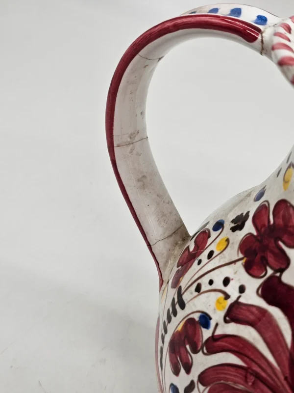 Dzban ceramiczny z kogutem, ręczne malowanie, 20 cm – klejona rączka