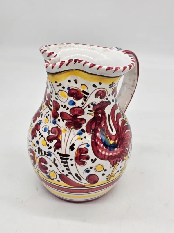Dzban ceramiczny z kogutem, ręczne malowanie, 20 cm – klejona rączka