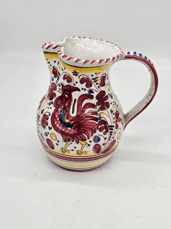 Dzban ceramiczny z kogutem, ręczne malowanie, 20 cm – klejona rączka