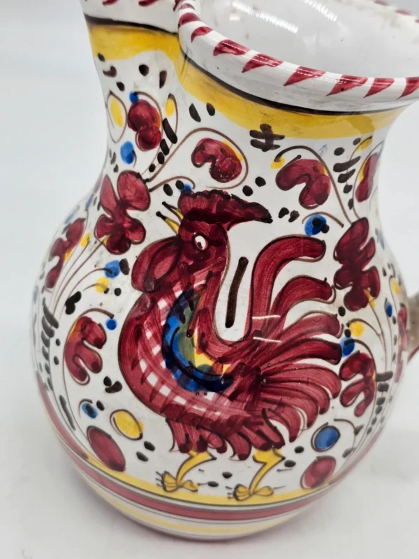 Dzban ceramiczny z kogutem, ręczne malowanie, 20 cm – klejona rączka