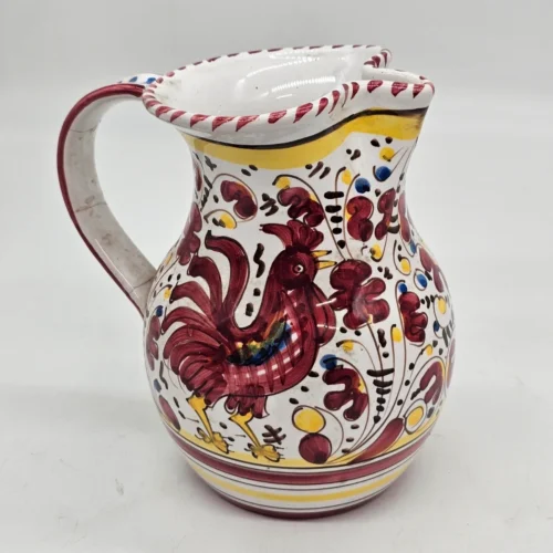 Dzban ceramiczny z kogutem, ręczne malowanie, 20 cm – klejona rączka