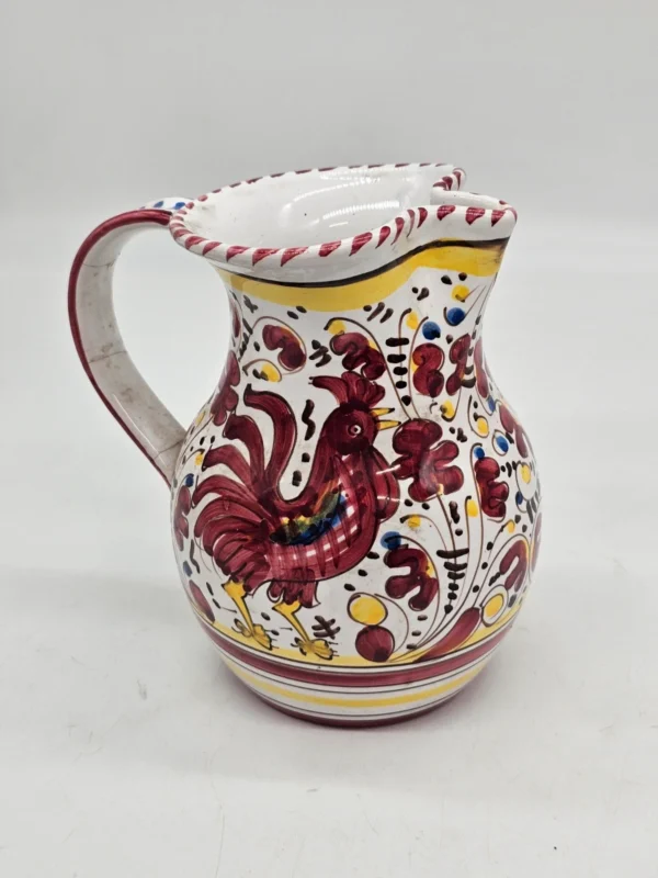Dzban ceramiczny z kogutem, ręczne malowanie, 20 cm – klejona rączka