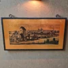 Miedziany obraz panoramiczny stare miasto metalowa dekoracja ścienna 38x71 cm