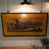 Miedziany obraz panoramiczny stare miasto metalowa dekoracja ścienna 38x71 cm