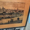 Miedziany obraz panoramiczny stare miasto metalowa dekoracja ścienna 38x71 cm