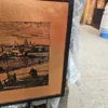 Miedziany obraz panoramiczny stare miasto metalowa dekoracja ścienna 38x71 cm